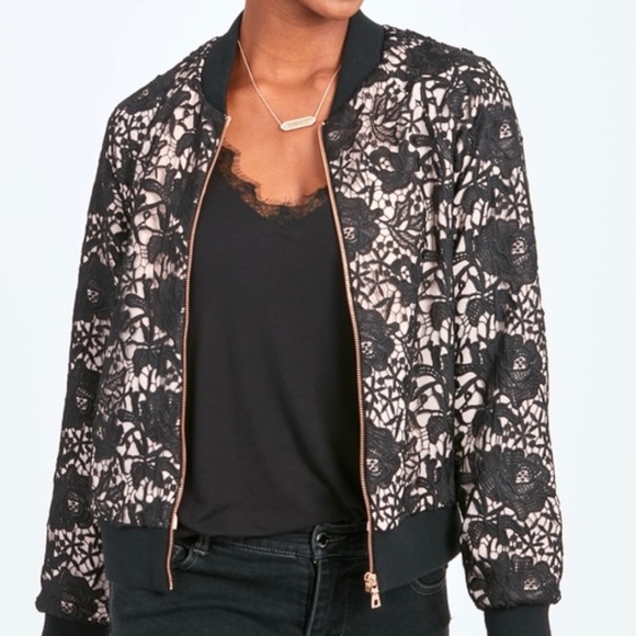 Stella & Dot Navy Blue Lace and Leather Zip up Jacket - Picture 13 of 13